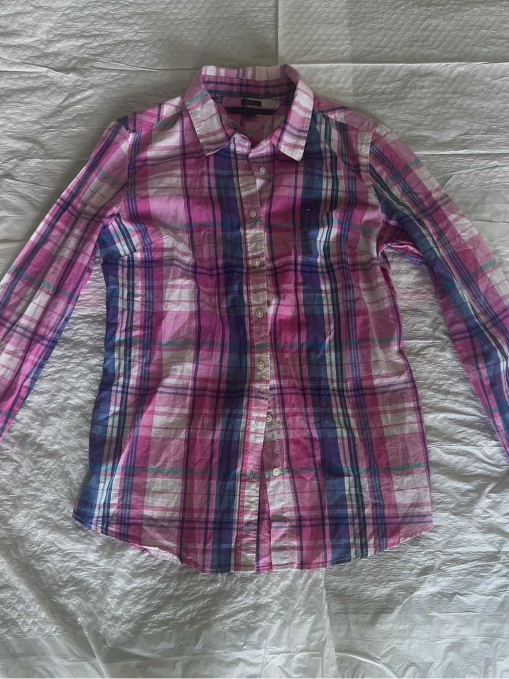 Tommy Hilfiger Pink and Blue Plaid Button-Down Shirt